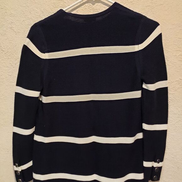 TALBOTS ~ Open-Front Modern Ottoman Cardigan in Navy w/White Stripe Sz Sp - Picture 8 of 10